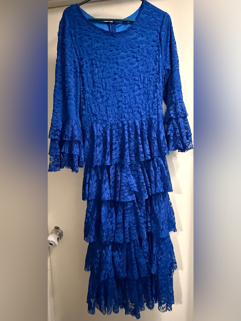 Royal Blue Lace Tiered Ruffle Maxi Dress